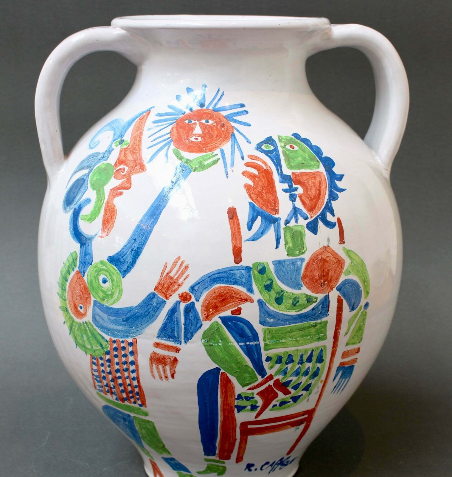 Vintage French Hand Painted Ceramic Vase By Roger Capron (Circa 1960s) photo buy