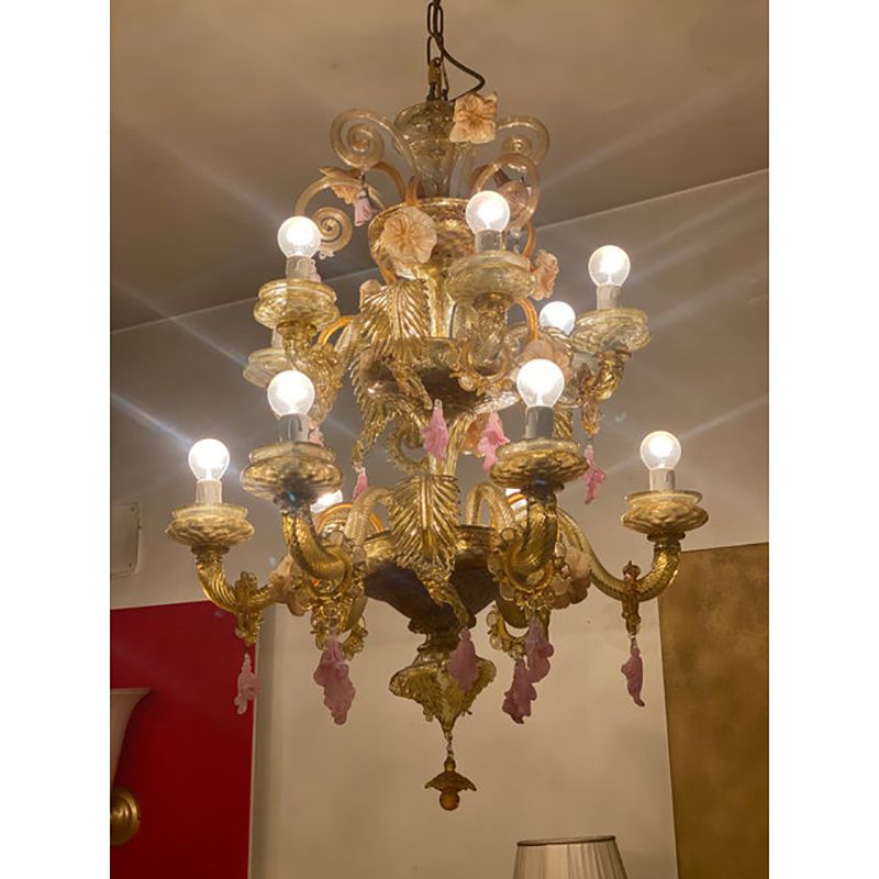 Lighting 1970s Italian Style Murano Glass Multicolors With Flowers Chandelier photo