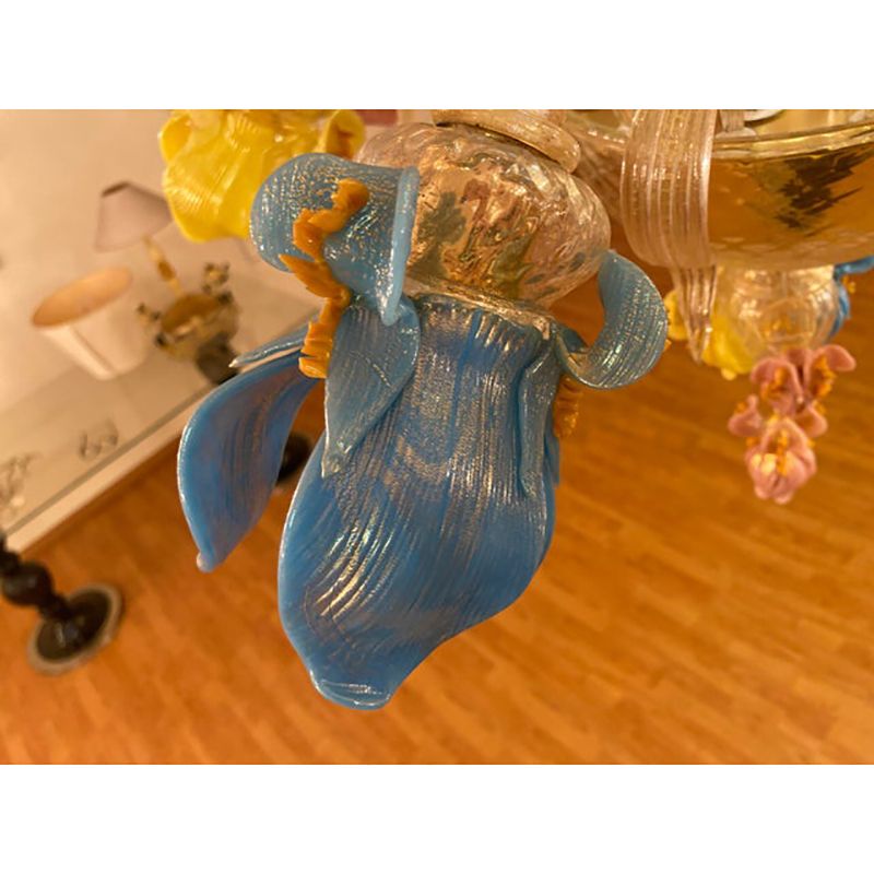 photo for sale 1970s Italian Style Murano Glass Multicolors With Flowers Chandelier