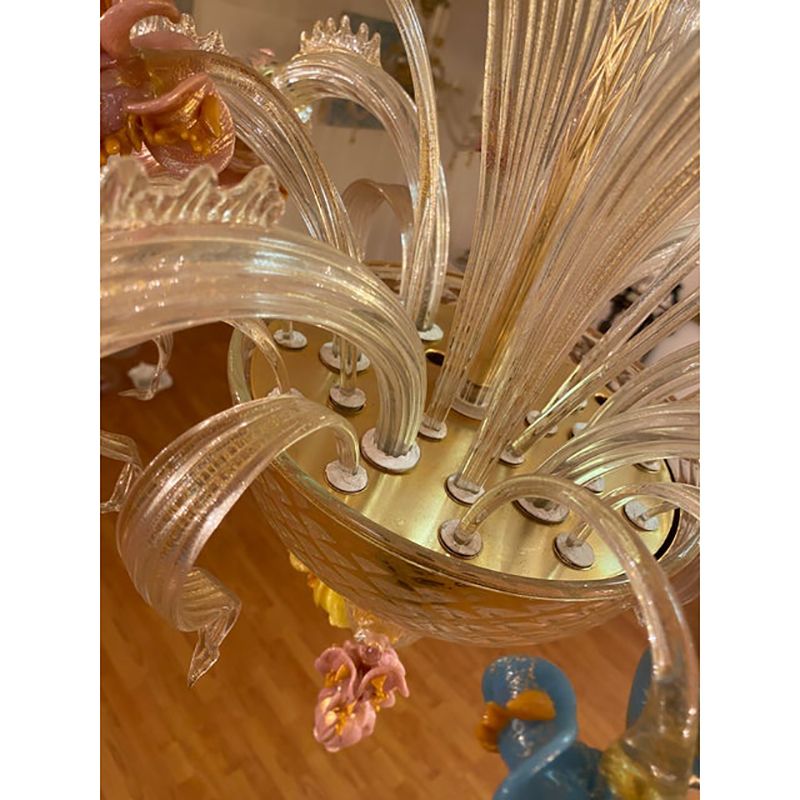 Lighting 1970s Italian Style Murano Glass Multicolors With Flowers Chandelier photo
