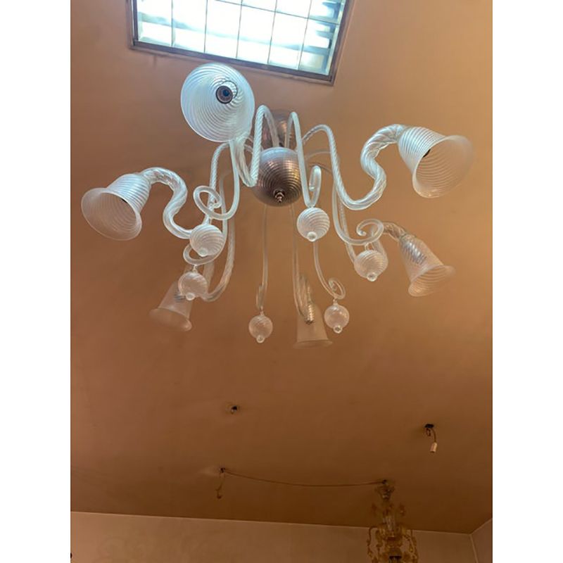 Lighting 1970s Italian Style Murano Glass In Transparent Chandelier photo