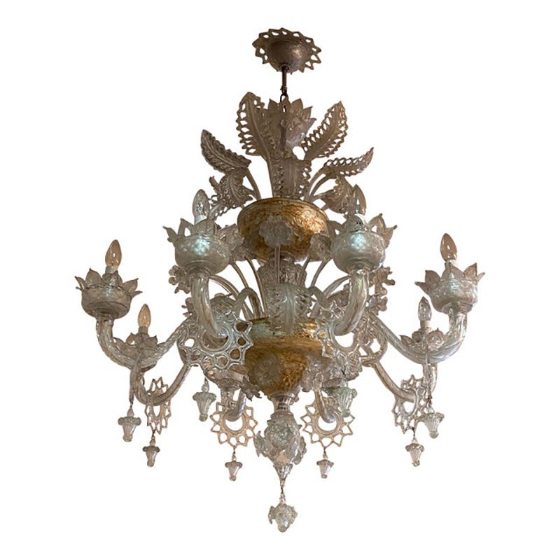 1970s Italian Style Murano Glass Transparent Chandelier