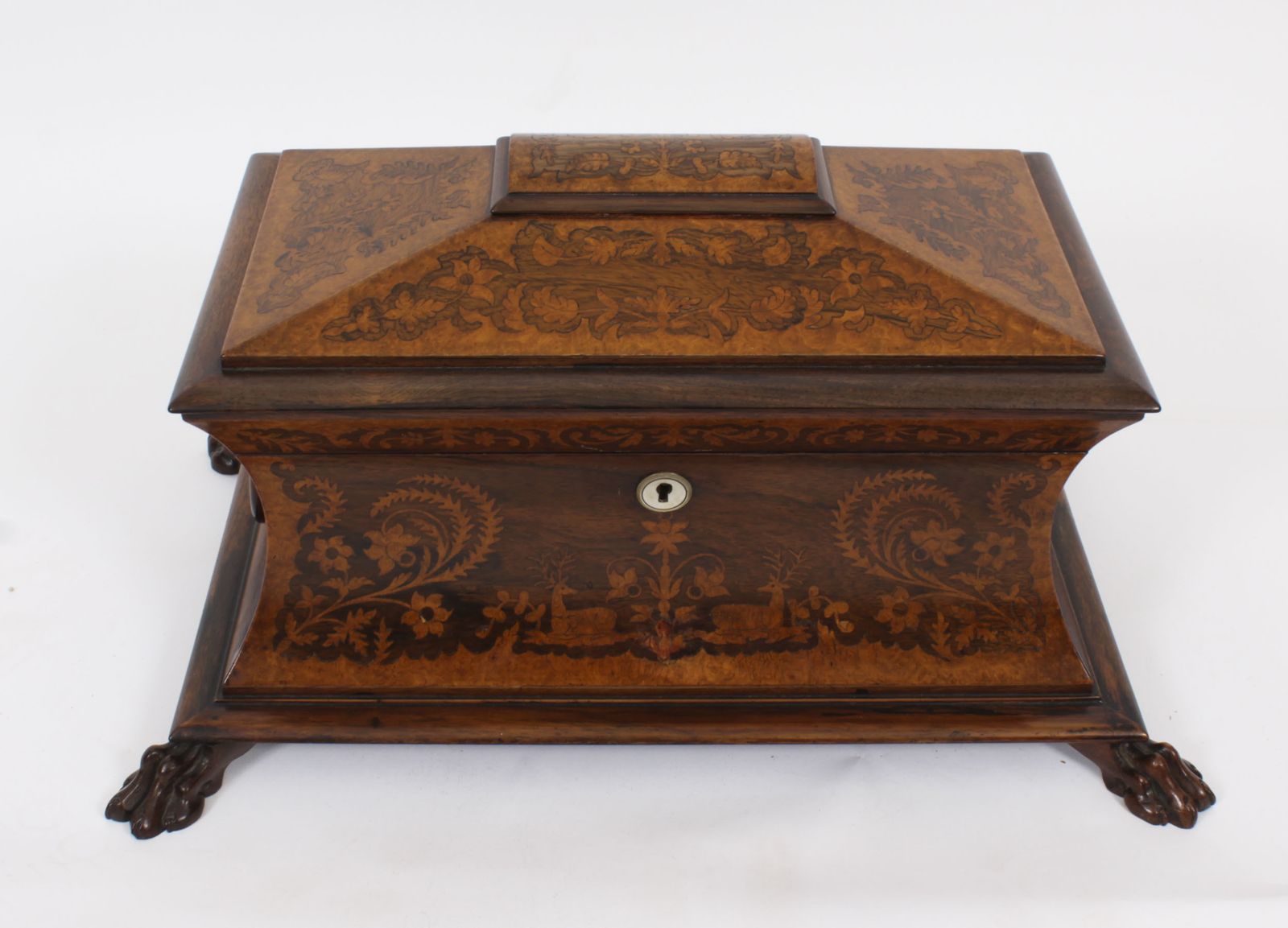 Antique George IV Gonçalo Alves & Amboyna Marquetry Tea Caddy C1825 19th C photo Home Decor