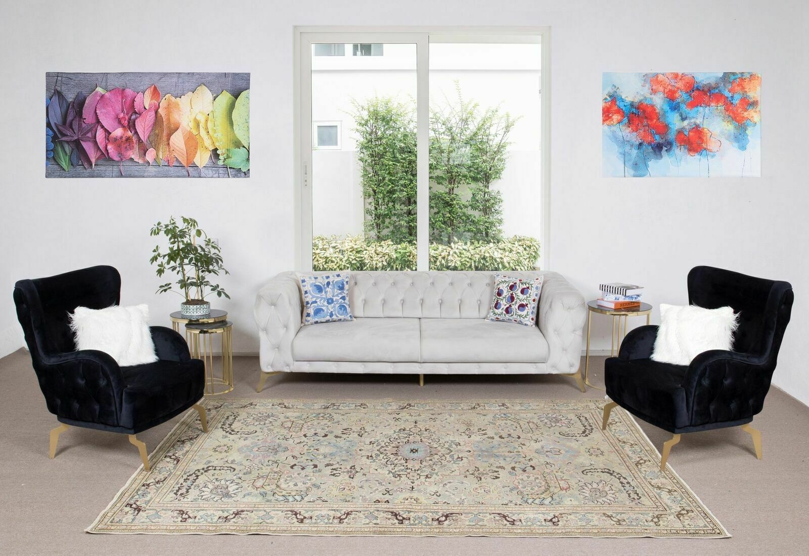 6.5x9.6 Ft Vintage Handmade Turkish Kayser, Area Rug In Shades Of Green, 100% Wool photo furniture