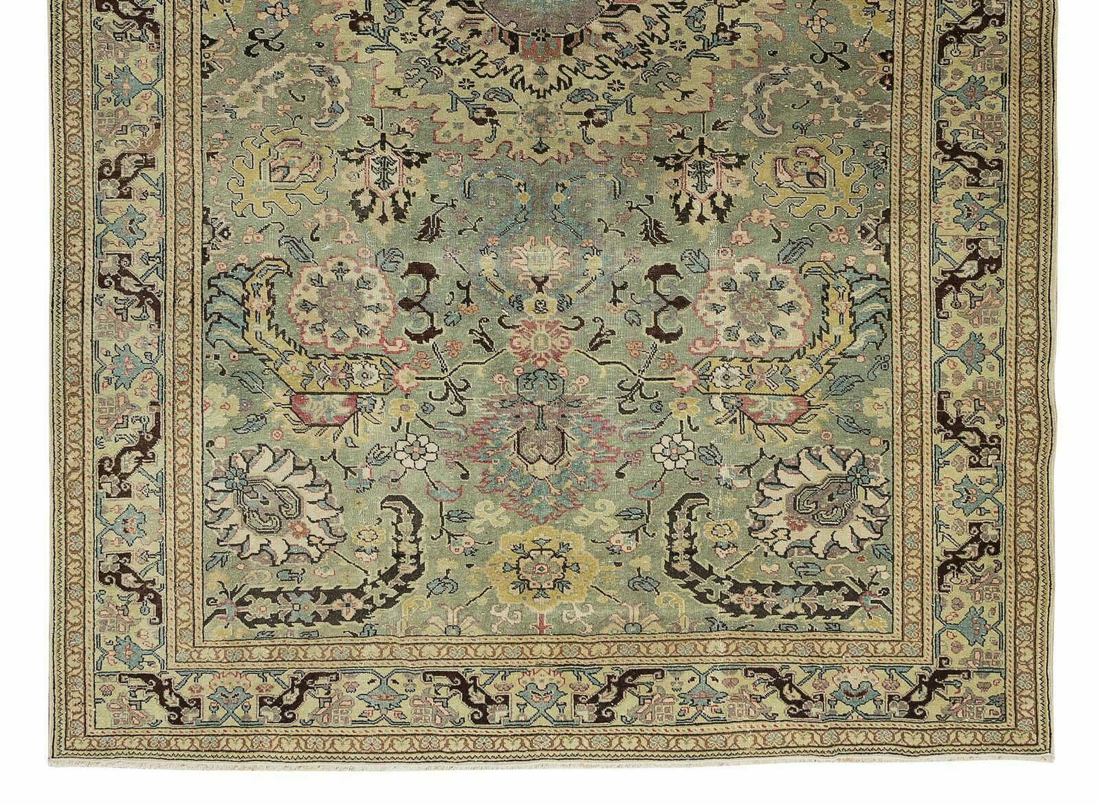 6.5x9.6 Ft Vintage Handmade Turkish Kayser, Area Rug In Shades Of Green, 100% Wool photo 999.0