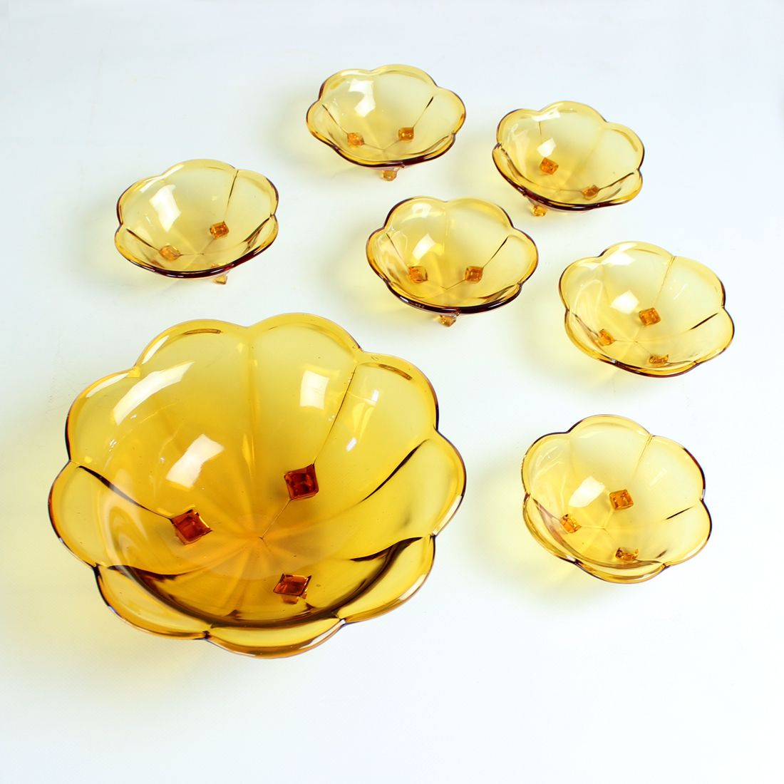 Set Of 6 Smaller Bowls In Amber Glass, Borske Sklo 1960s photo for sale