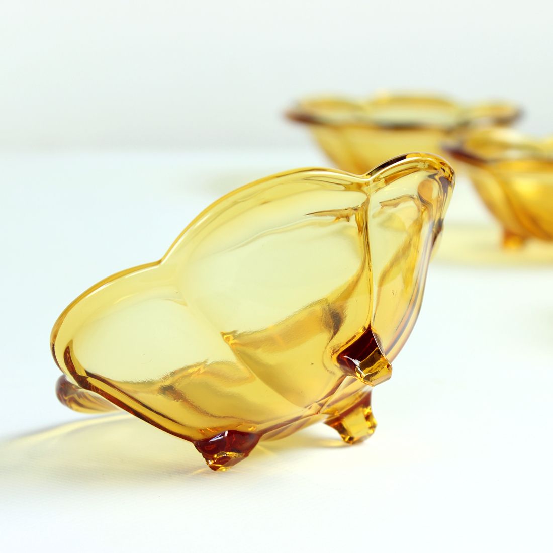 Set Of 6 Smaller Bowls In Amber Glass, Borske Sklo 1960s photo vintage