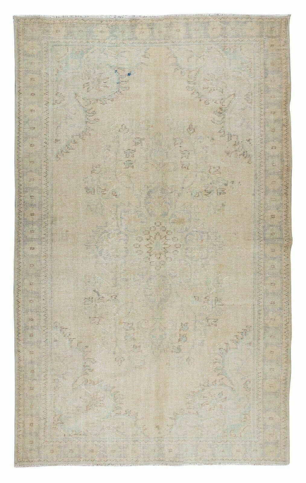 Sun Faded Vintage Handmade Anatolian Oushak Wool Area Rug