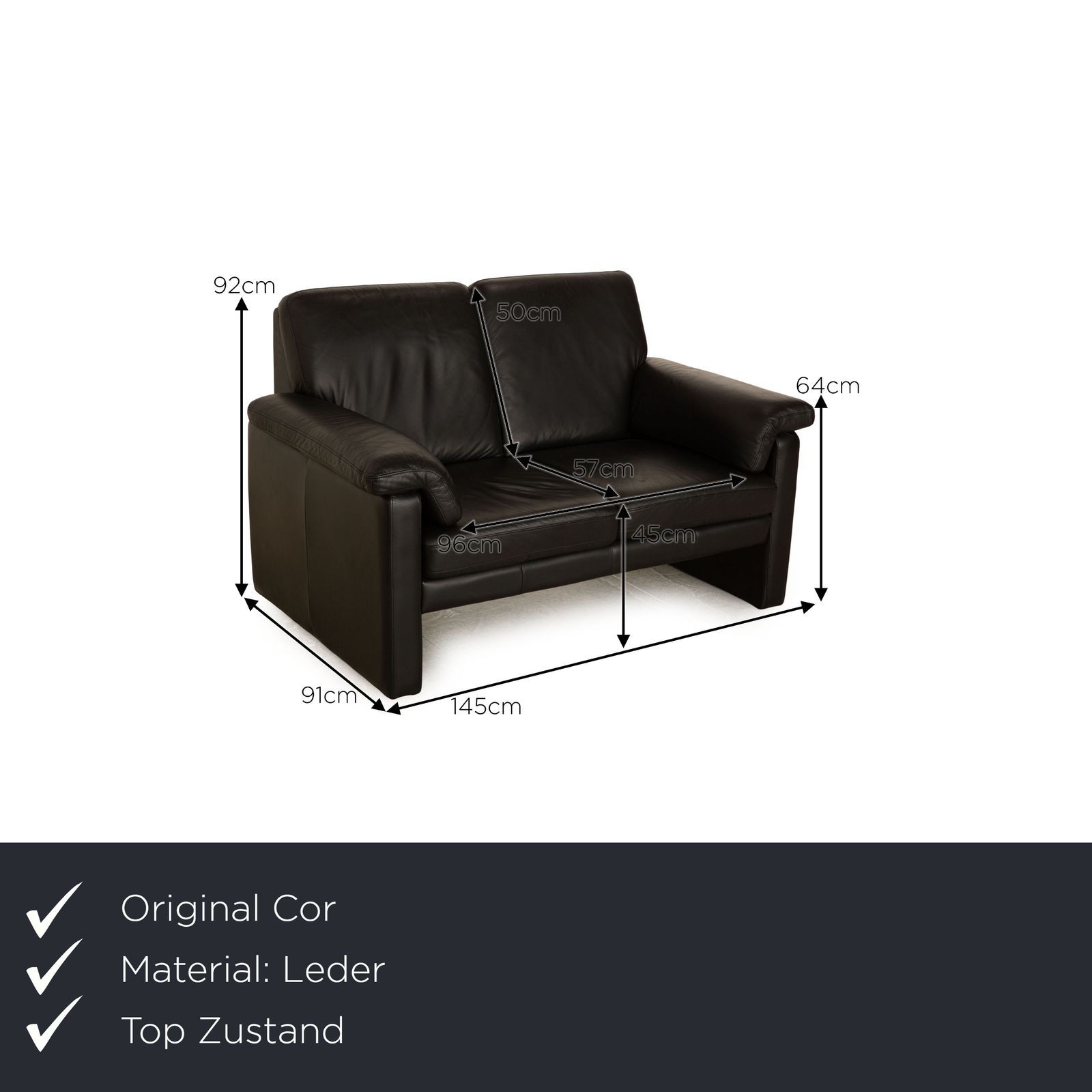 Canapé 2 places Cor Conseta en cuir noir photo furniture