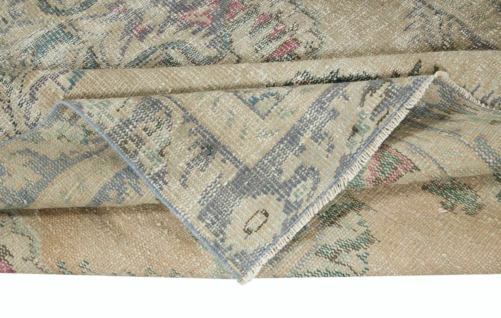 Vintage Sun Faded Rug, Hand Knotted Turkish Carpet In Beige & Gray photo for sale
