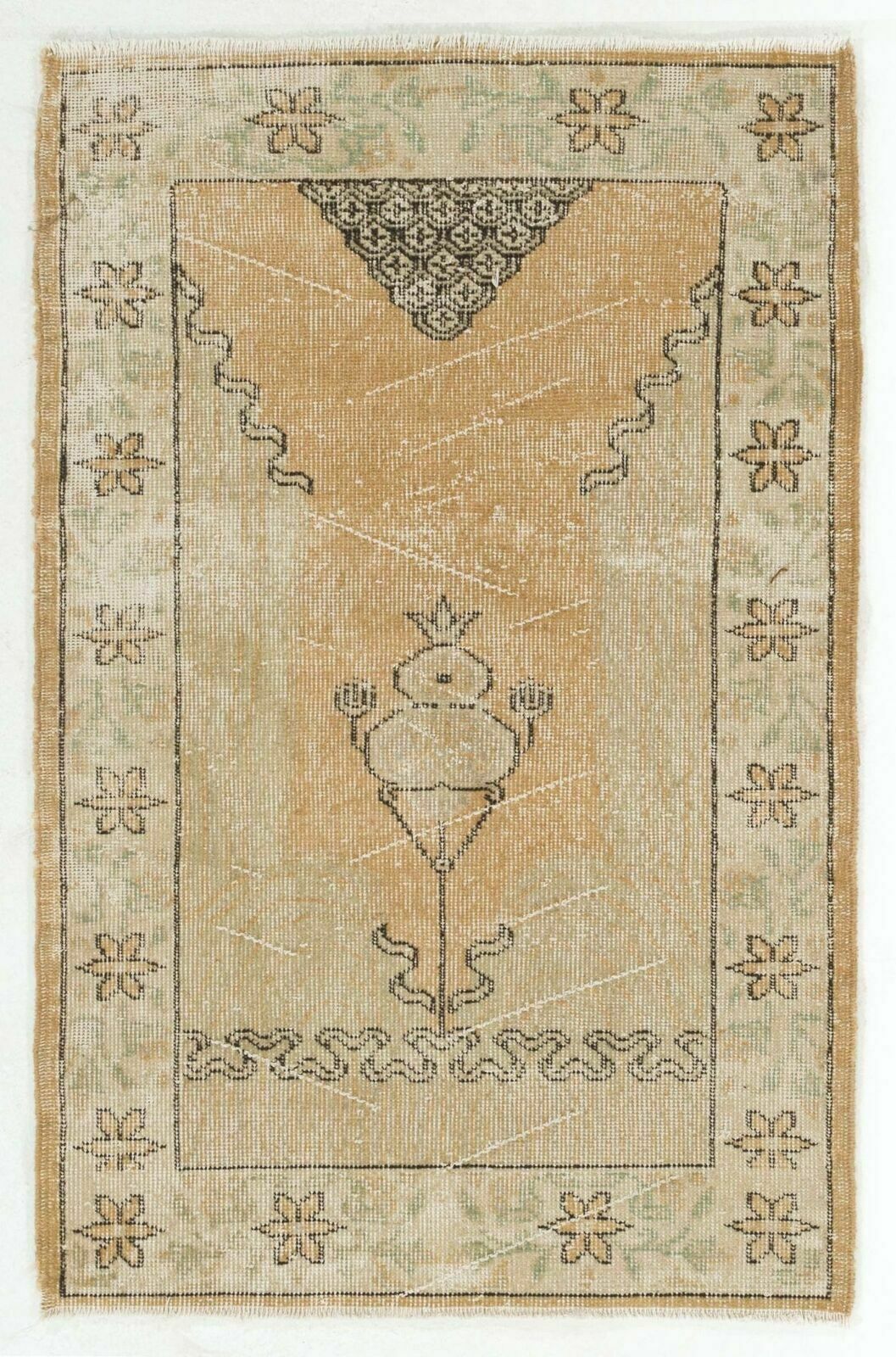 2.7x4.2 Ft Small Vintage Carpet. Handmade Turkish Village Accent Rug