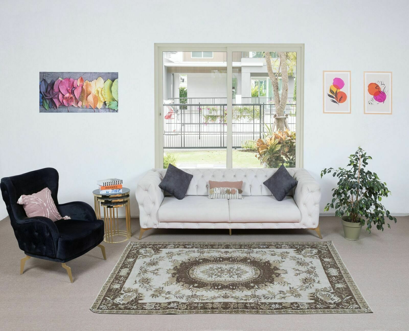 5.4x8.4 Ft Classic Aubusson Inspired Vintage Handmade Faded Rug In Beige & Brown photo furniture