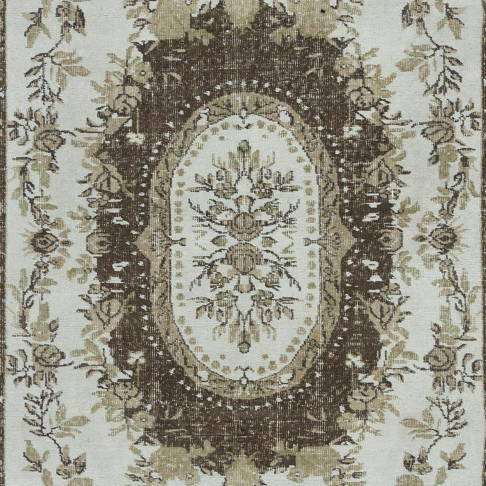 5.4x8.4 Ft Classic Aubusson Inspired Vintage Handmade Faded Rug In Beige & Brown photo 418.0