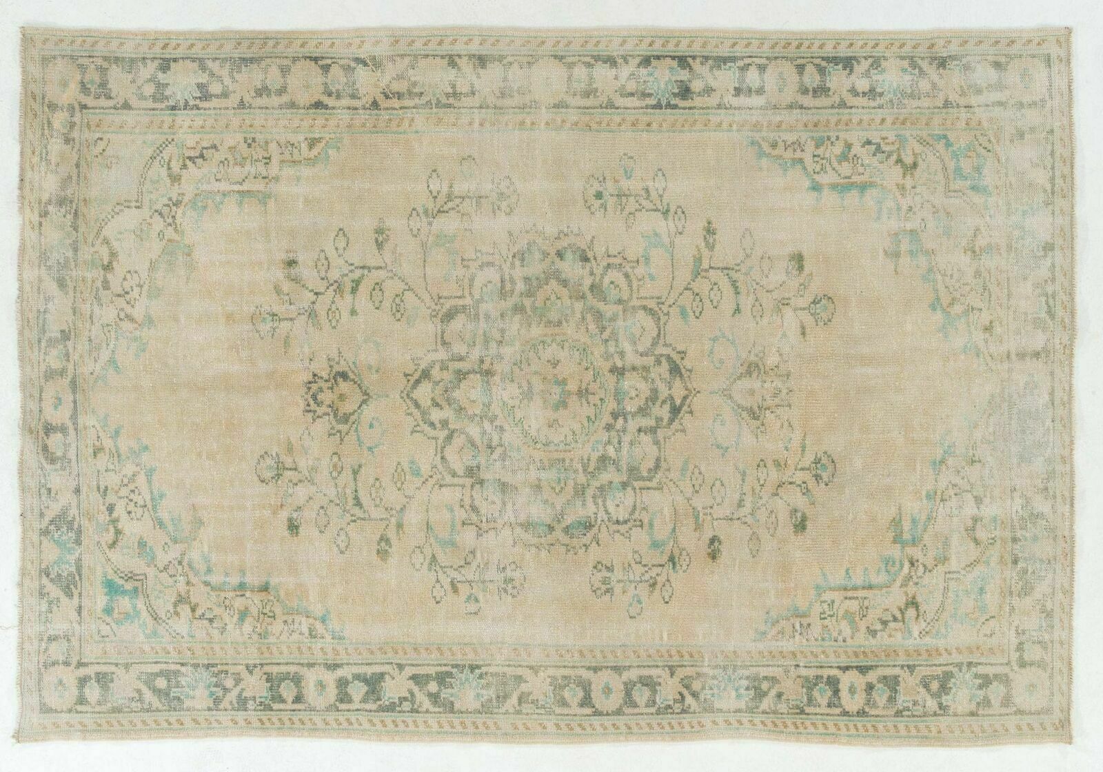 6.2x9 Ft Fine Hand Knotted Area Rug With Medallion Design In Neutral Tones photo 693.0