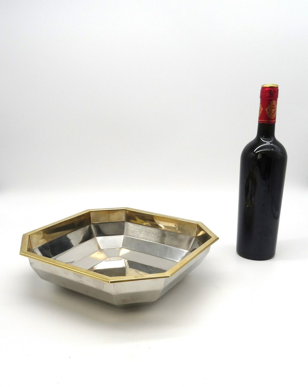 Beautiful Mid Century Silver & Gold Plated Geometric Fruit Bowl Center Of Table By Gotthingen photo Home Decor