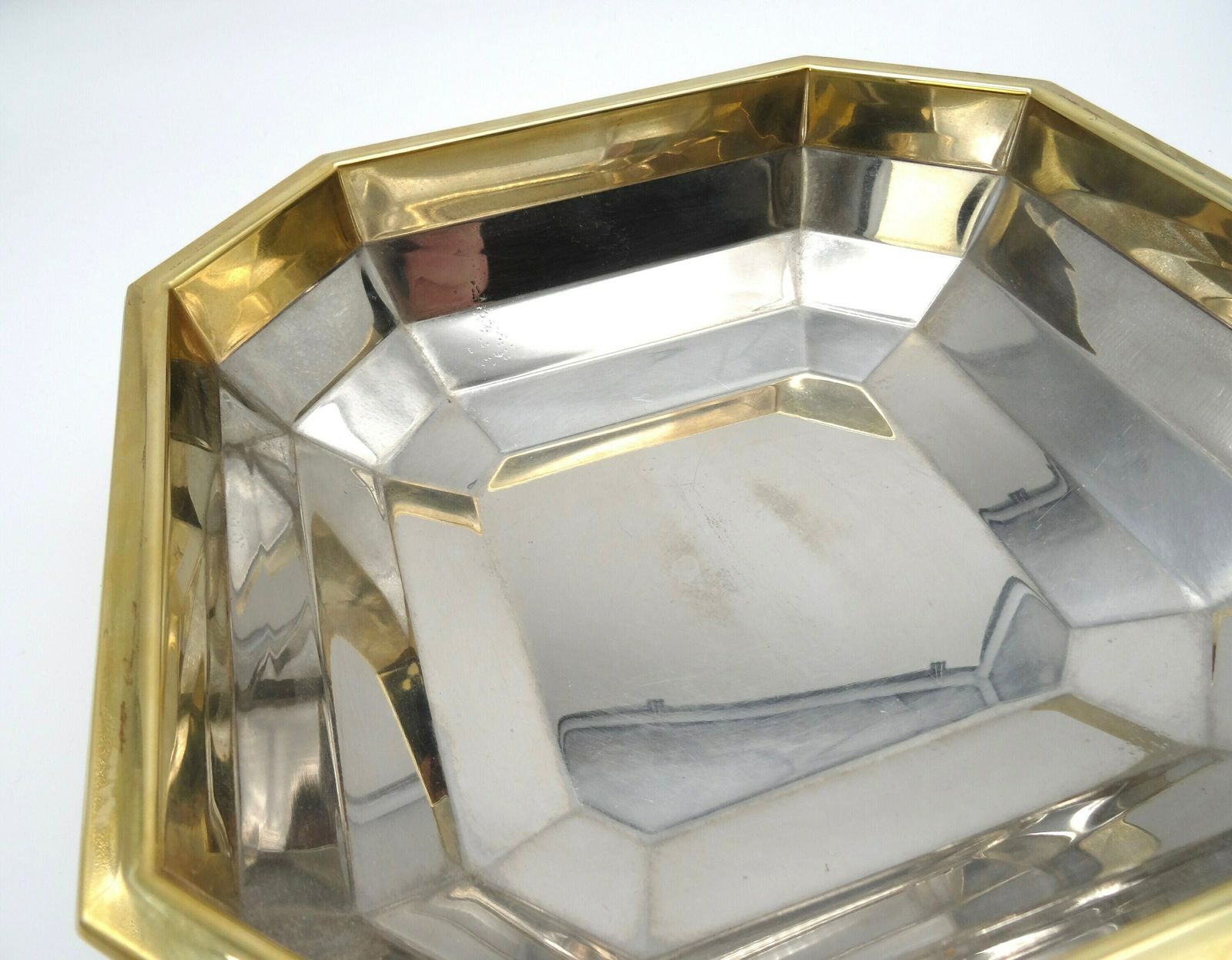 Beautiful Mid Century Silver & Gold Plated Geometric Fruit Bowl Center Of Table By Gotthingen photo vinterior