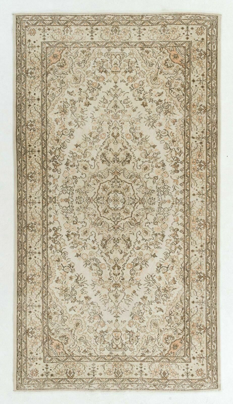 5.7x10 Ft Vintage Hand Knotted Floral Turkish Oushak Area Rug In Soft Colors