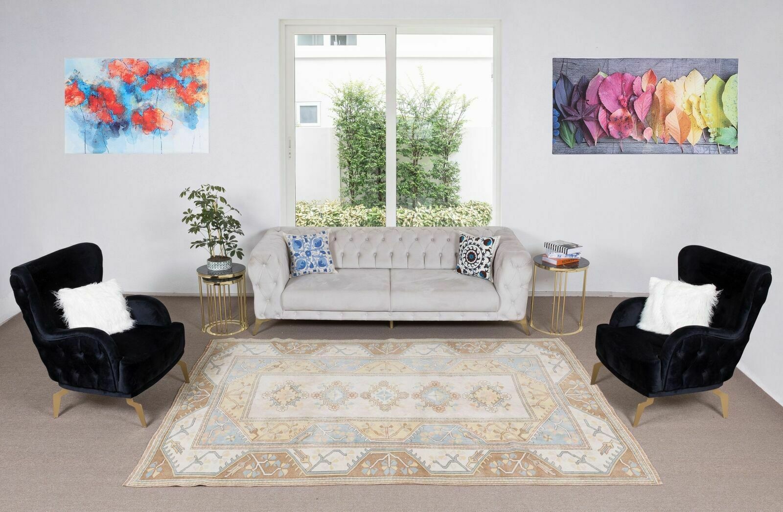 Turkish Milas Rug, Vintage Geometric Pattern Hand Knotted Wool Carpet photo furniture