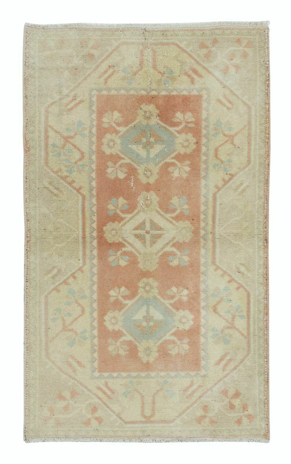 Faded Hand Knotted Turkish Milas Rug, Vintage Antique Washed Carpet