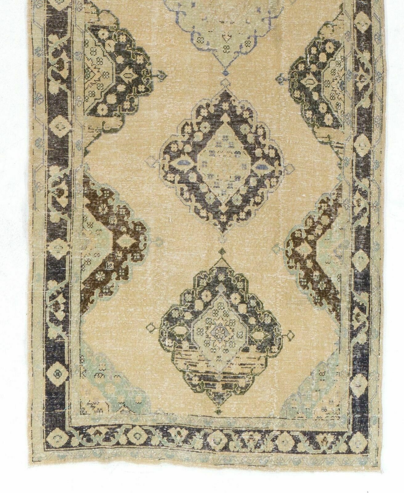 5x12.4 Ft Mid Century Anatolian Oushak Runner. Hand Knotted Wool Rug photo for sale