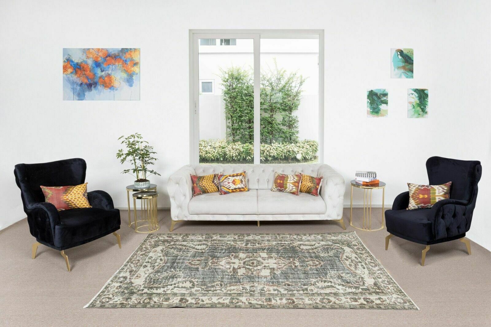 5.3x8.2 Ft Hand Knotted Turkish Oushak Rug, Vintage Wool Carpet photo furniture
