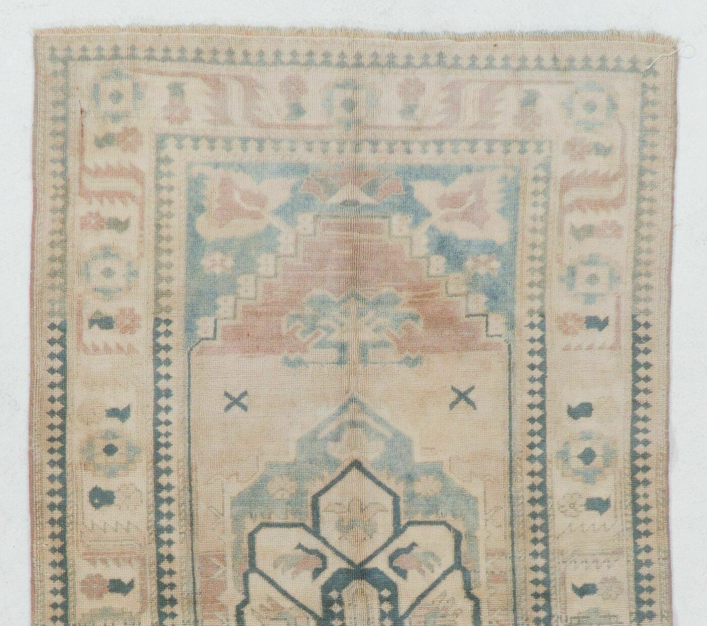4.4x8 Ft Vintage Turkish Oushak Rug With Wool Pile In Faded Pink And Blue photo furniture