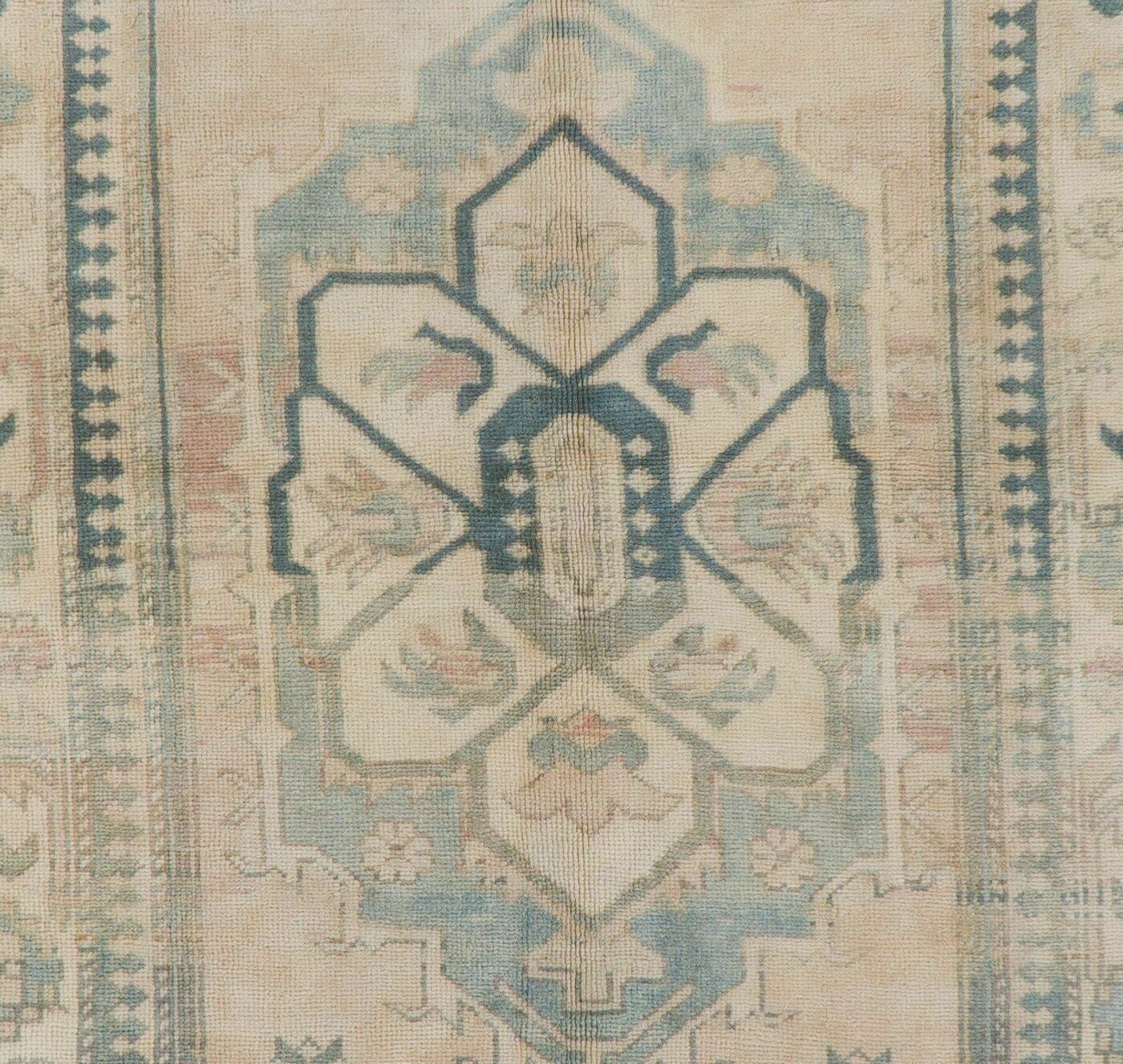 4.4x8 Ft Vintage Turkish Oushak Rug With Wool Pile In Faded Pink And Blue photo Textiles