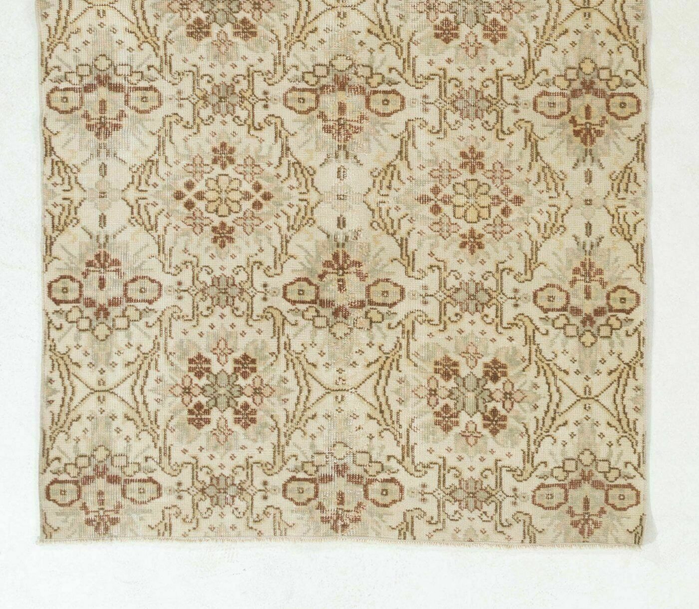 4x6.8 Ft Hand Knotted Vintage Turkish Oushak Rug With Floral Design photo for sale