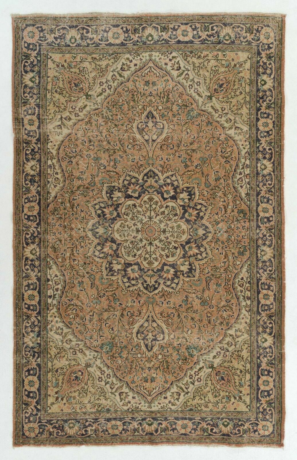6.7x10.5 Ft Handmade Vintage Turkish Oushak Rug In Faded Rose