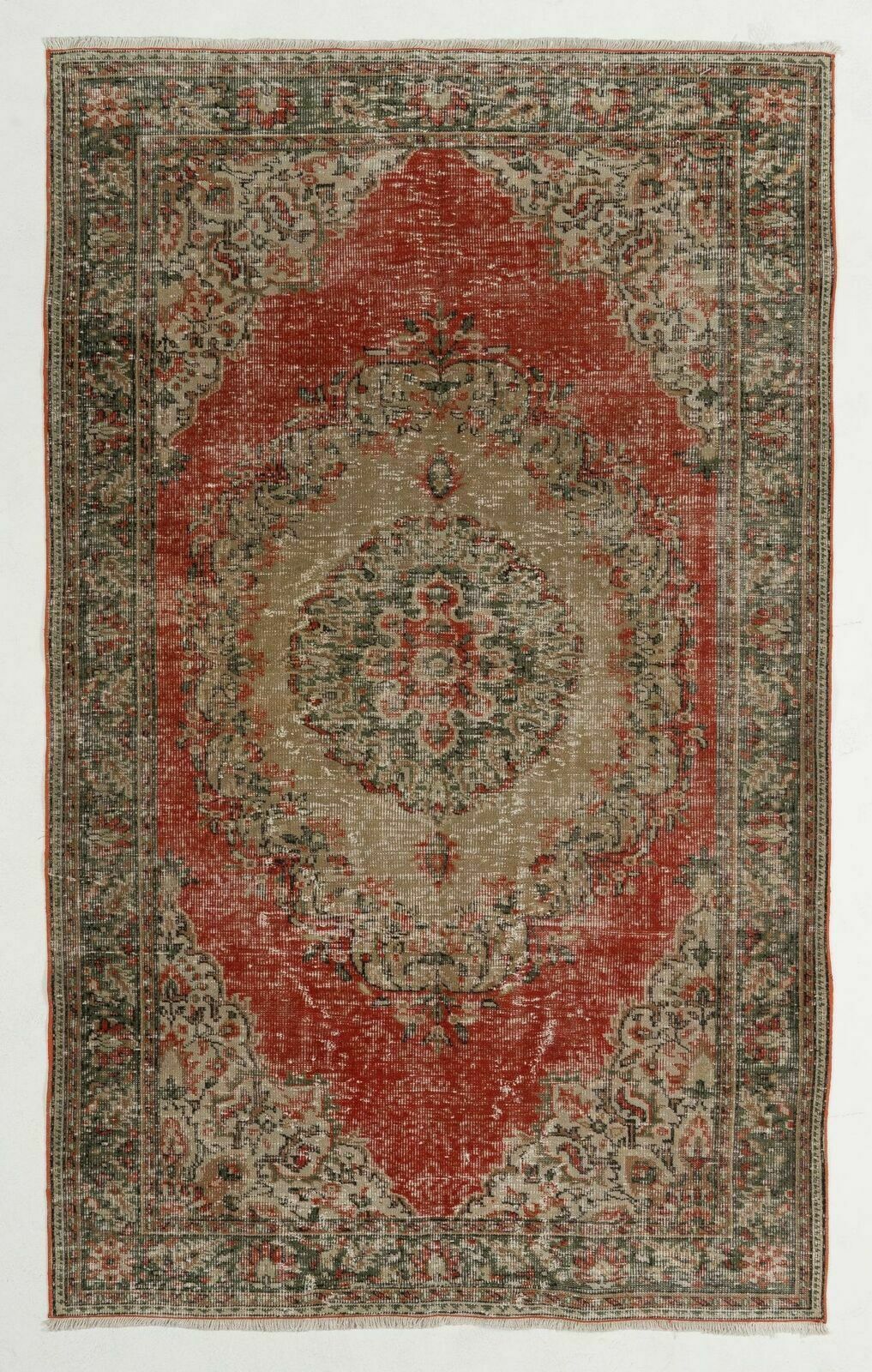 5.8x9.4 Ft Vintage Hand Knotted Turkish Rug In Warm Earthy Tones