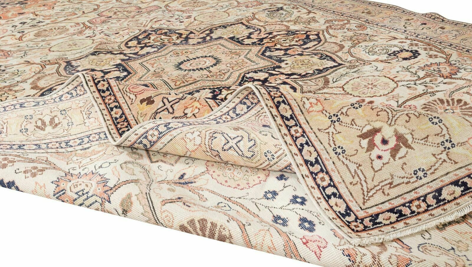 6.4x10 Ft Vintage Handmade Turkish Wool Area Rug With Medallion Design photo for sale
