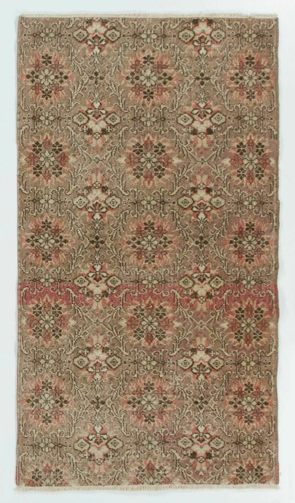 3.8x6.8 Ft Handmade Vintage Turkish Rug With Floral Design