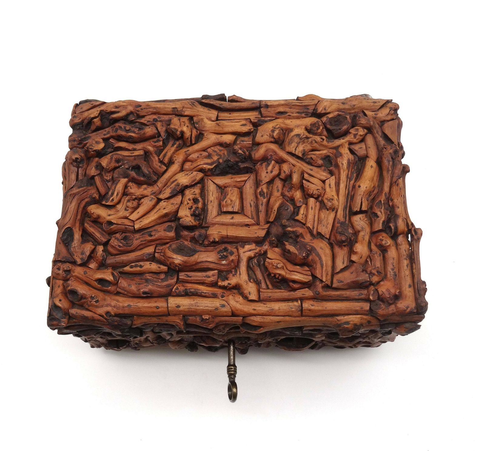Rare Antique Black Forest Tramp Folk Art Root Wood Jewelry Box Germany 1890 photo for sale