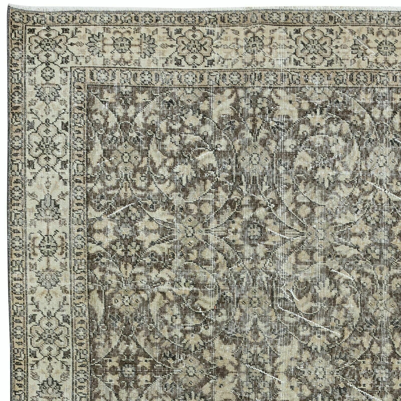 4.6x8.3 Ft Vintage Floral Rug, Hand Knotted Turkish Carpet In Beige & Brown photo Textiles