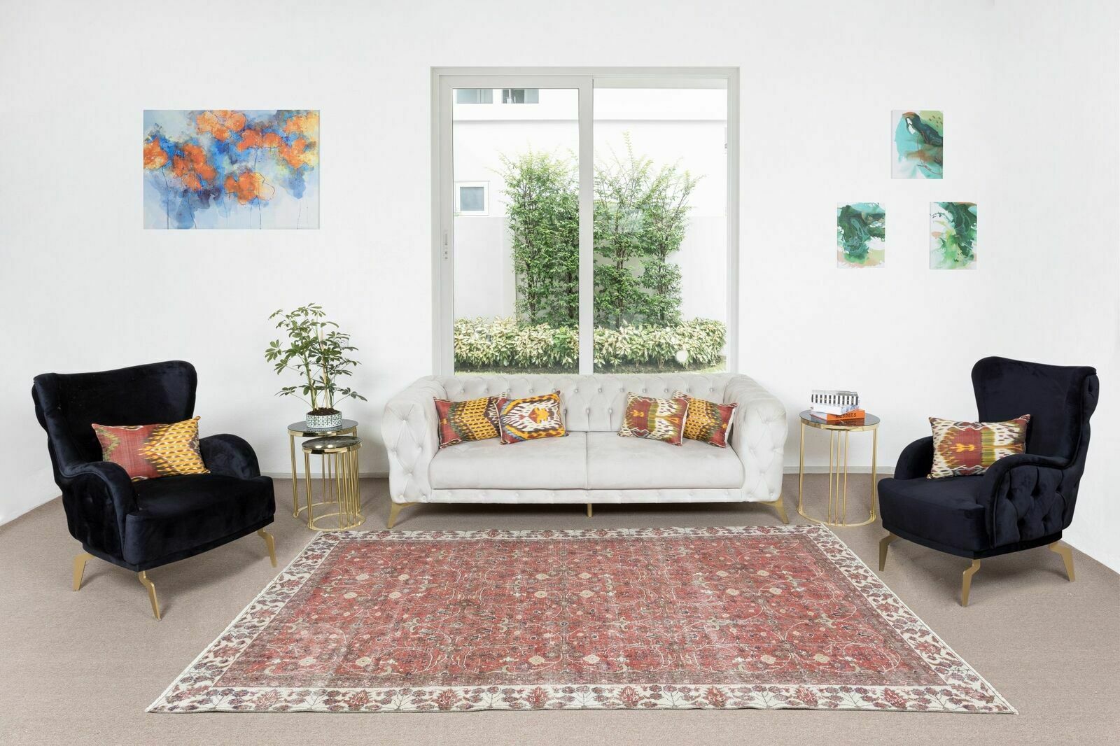 6x10 Ft Floral Pattern Floor Covering, Vintage Handmade Turkish Wool Area Rug photo furniture