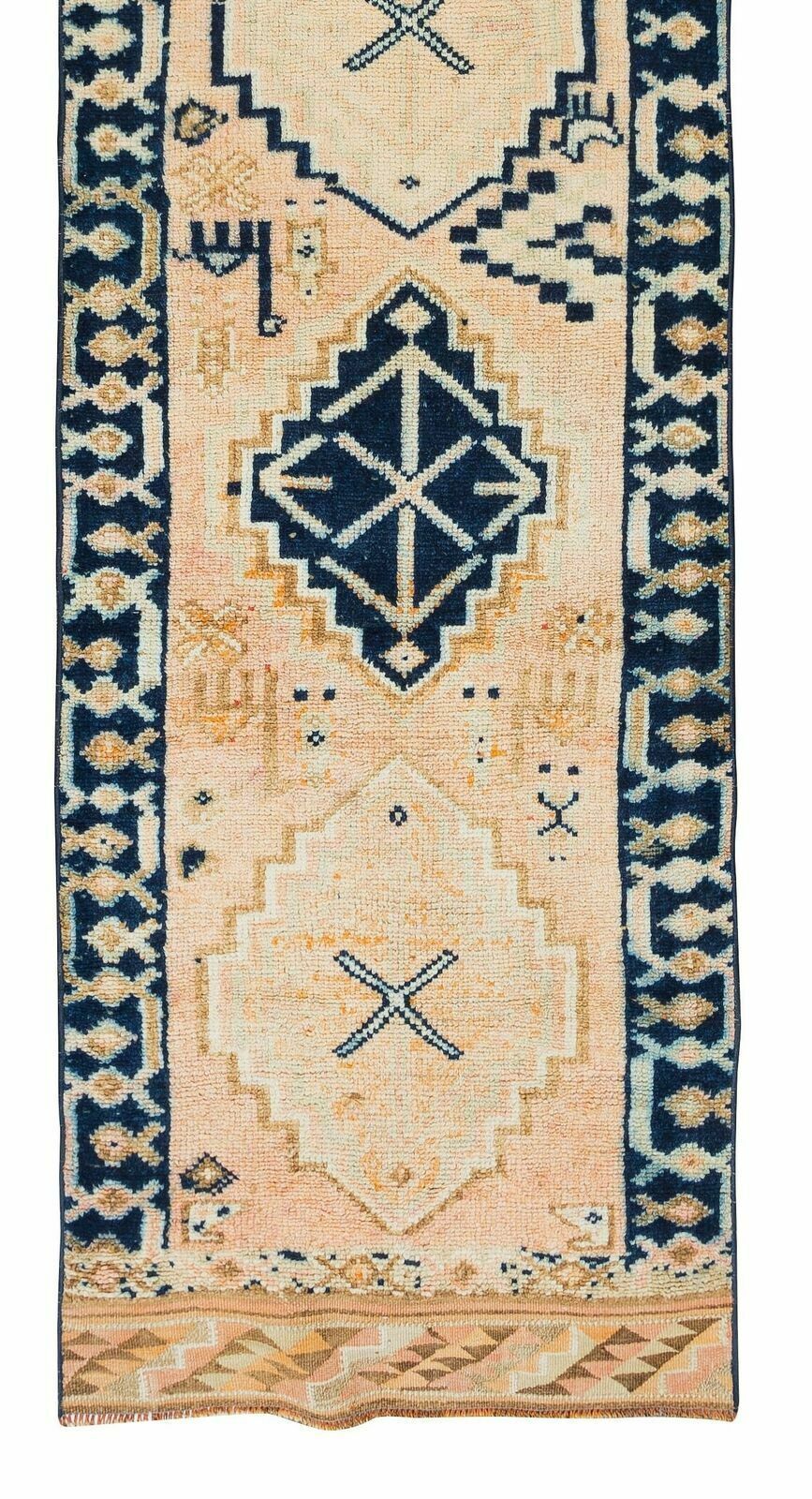 3x12.3 Ft One Of A Kind Vintage Hand Knotted Oushak Runner Rug For Hallway photo 668.0