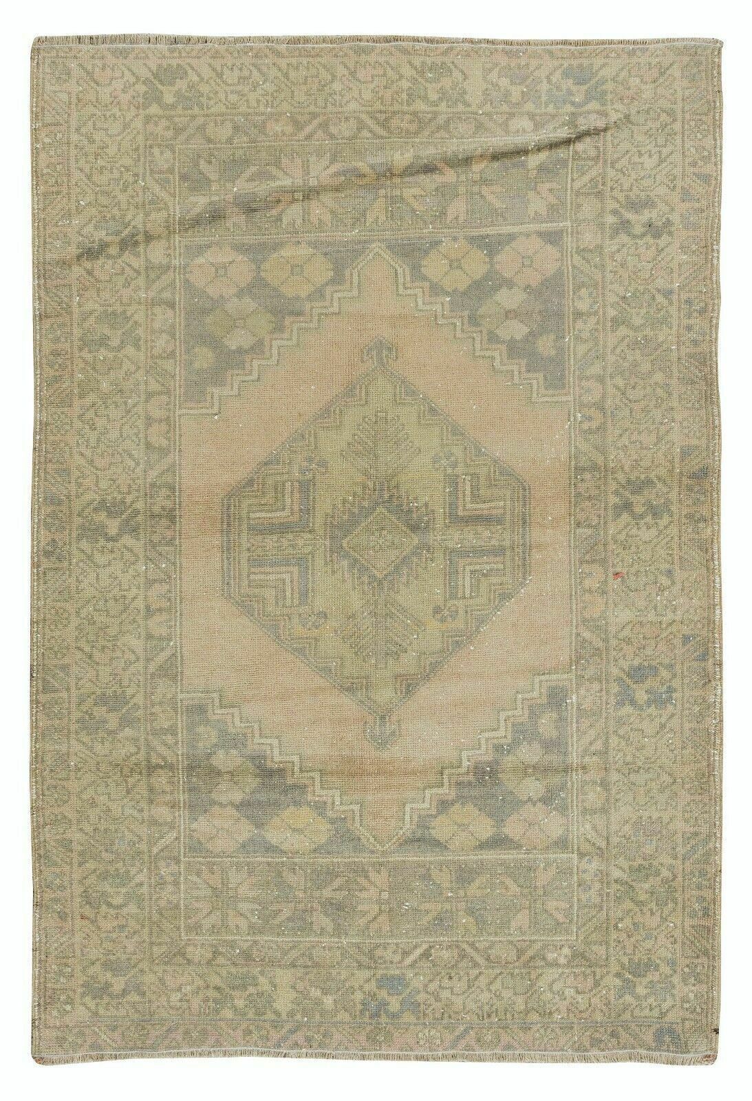 3.9x5.7 Ft Mid Century Geometric Medallion Design Handmade Anatolian Accent Rug