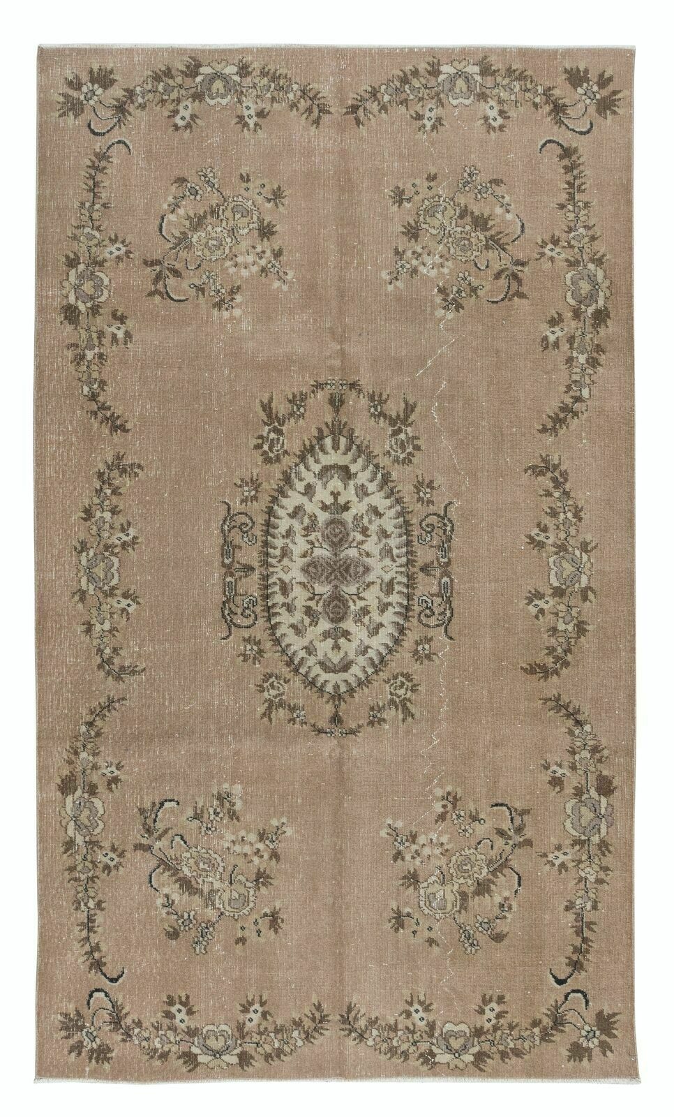 5.5x9 Ft Aubusson French Rug, Handmade Turkish Carpet For Country Homes & Rustic
