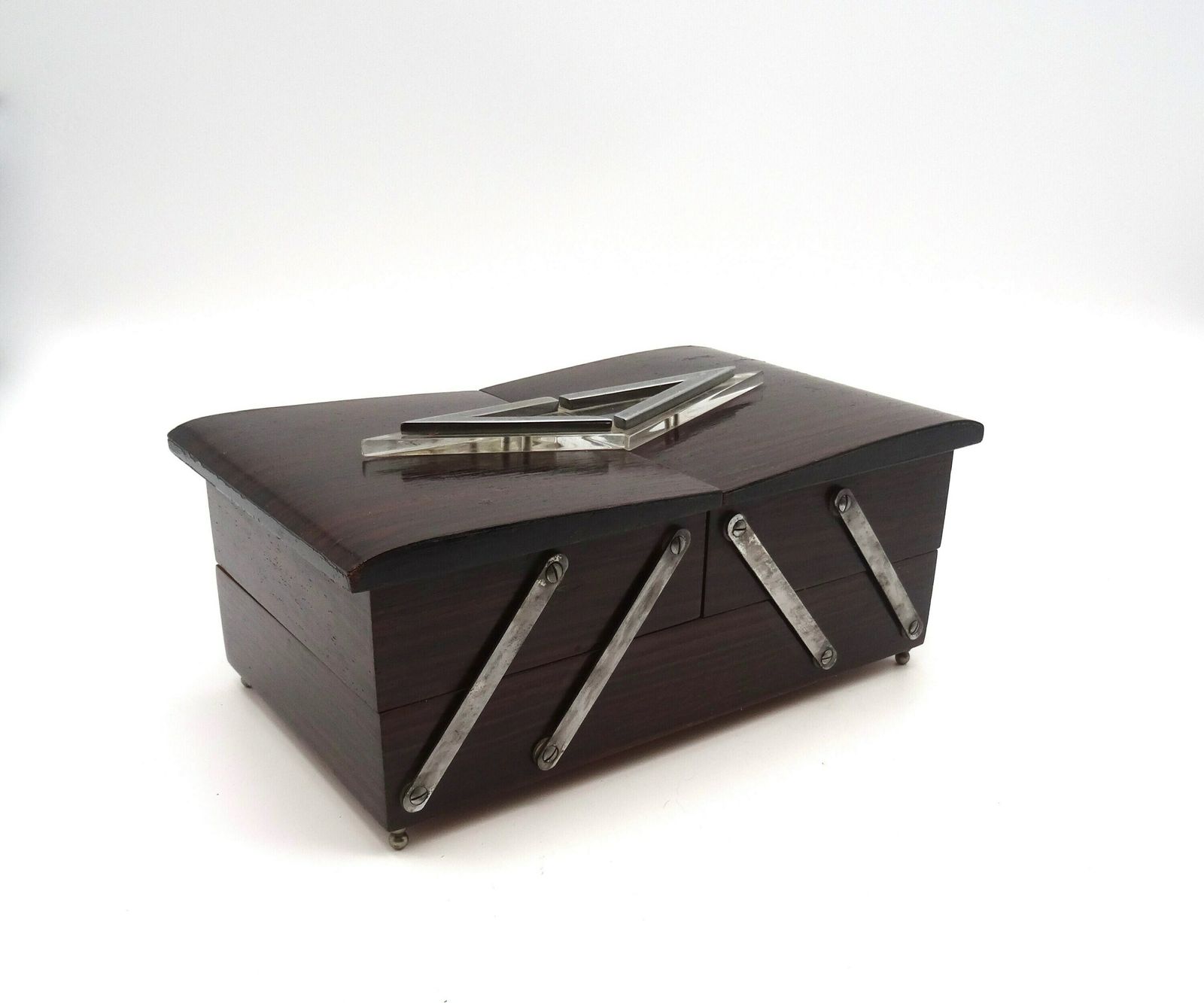 Rare Art Deco Modernist Avant Garde Bauhaus Rosewood Foldable Jewelry Box photo vinterior