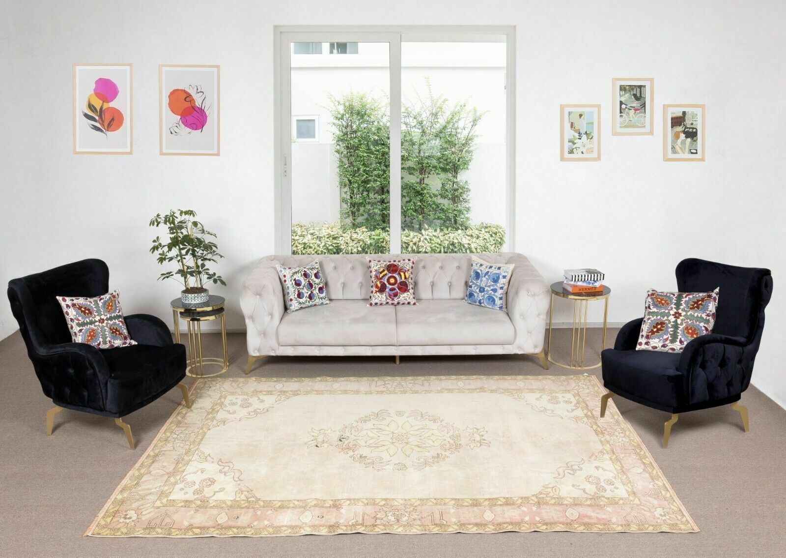 6.5x10 Ft Antique Washed Handmade Oushak Rug, Authentic 1960s Floor Covering photo furniture