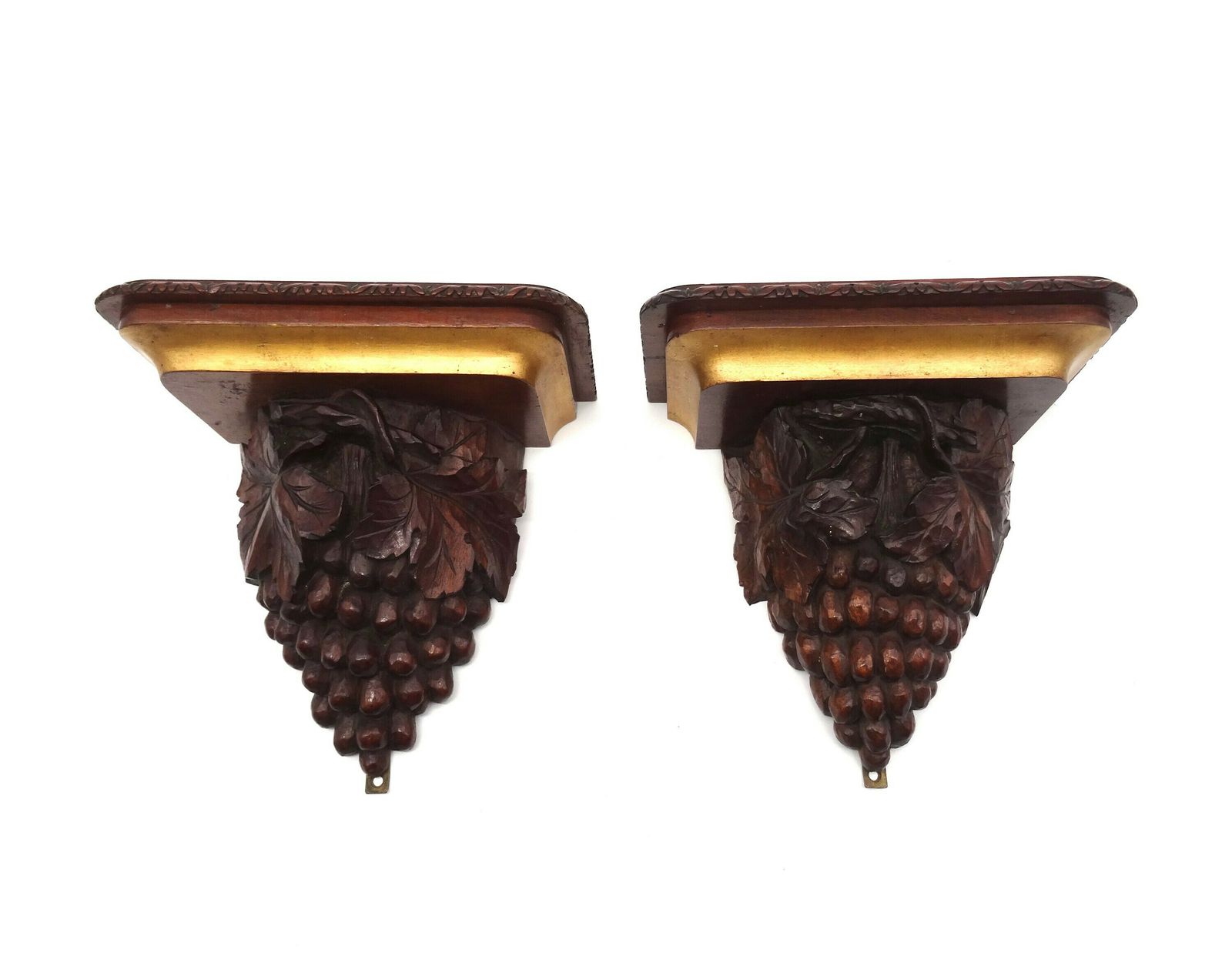 Beautiful Antique Wooden Grapes Pair Wall Racks Consoles France 1890 photo for sale