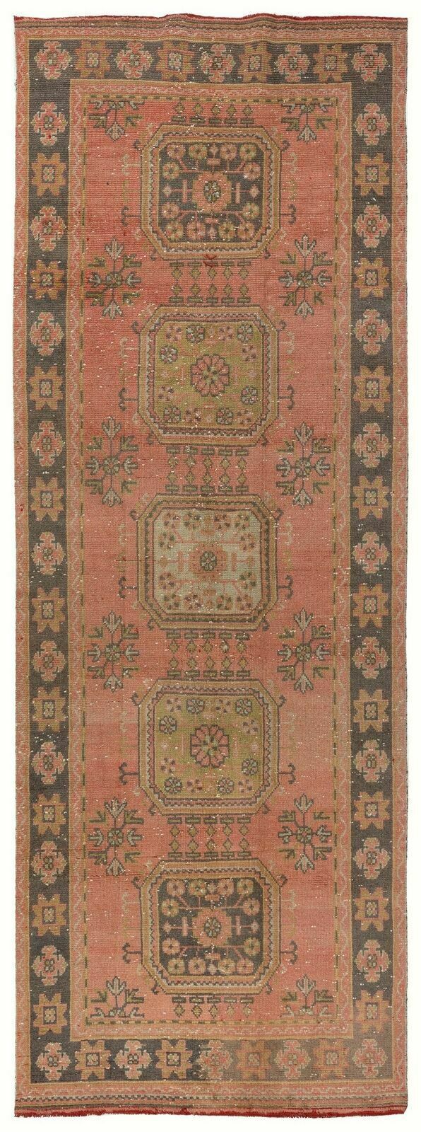 4.3x11.6 Ft Vintage Anatolian Village Runner Rug, Tribal Style Hallway Runner