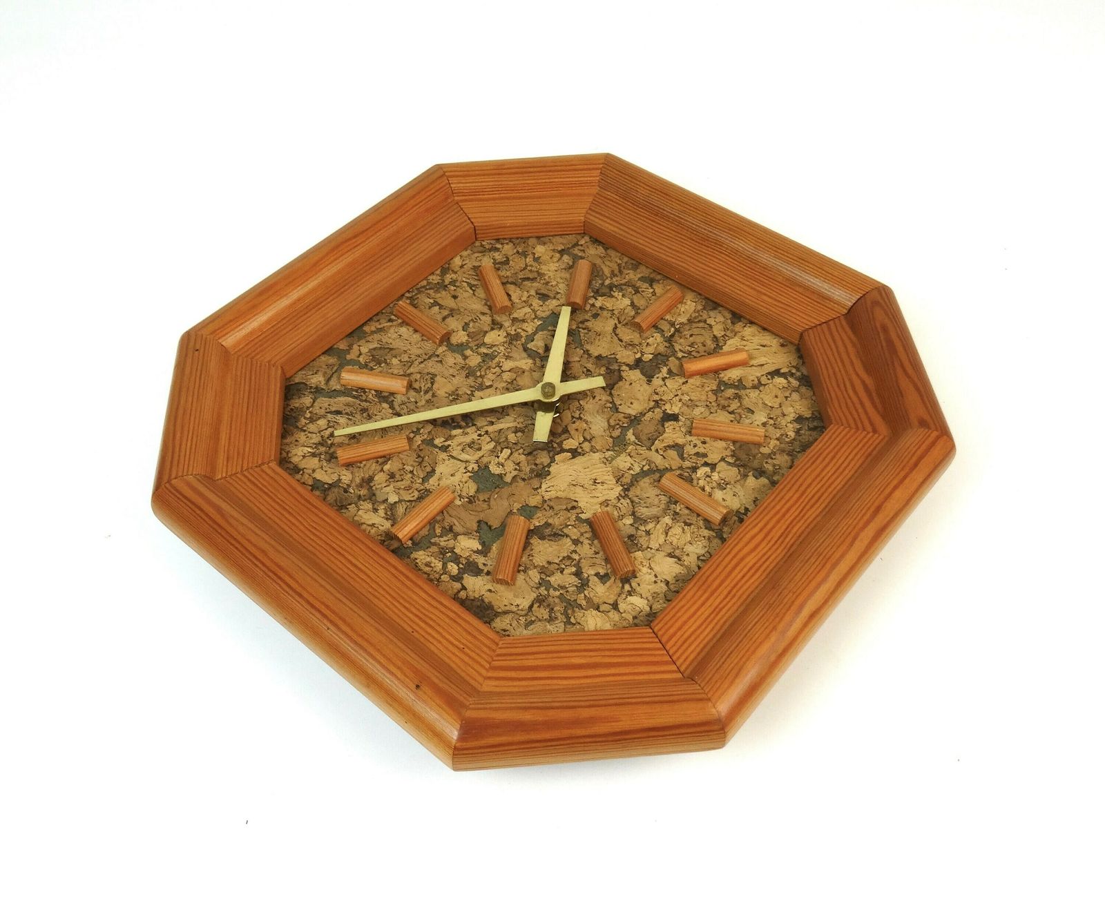 Rare Mid Century Pine Wood And Cork Wall Clock By Zentra photo vintage