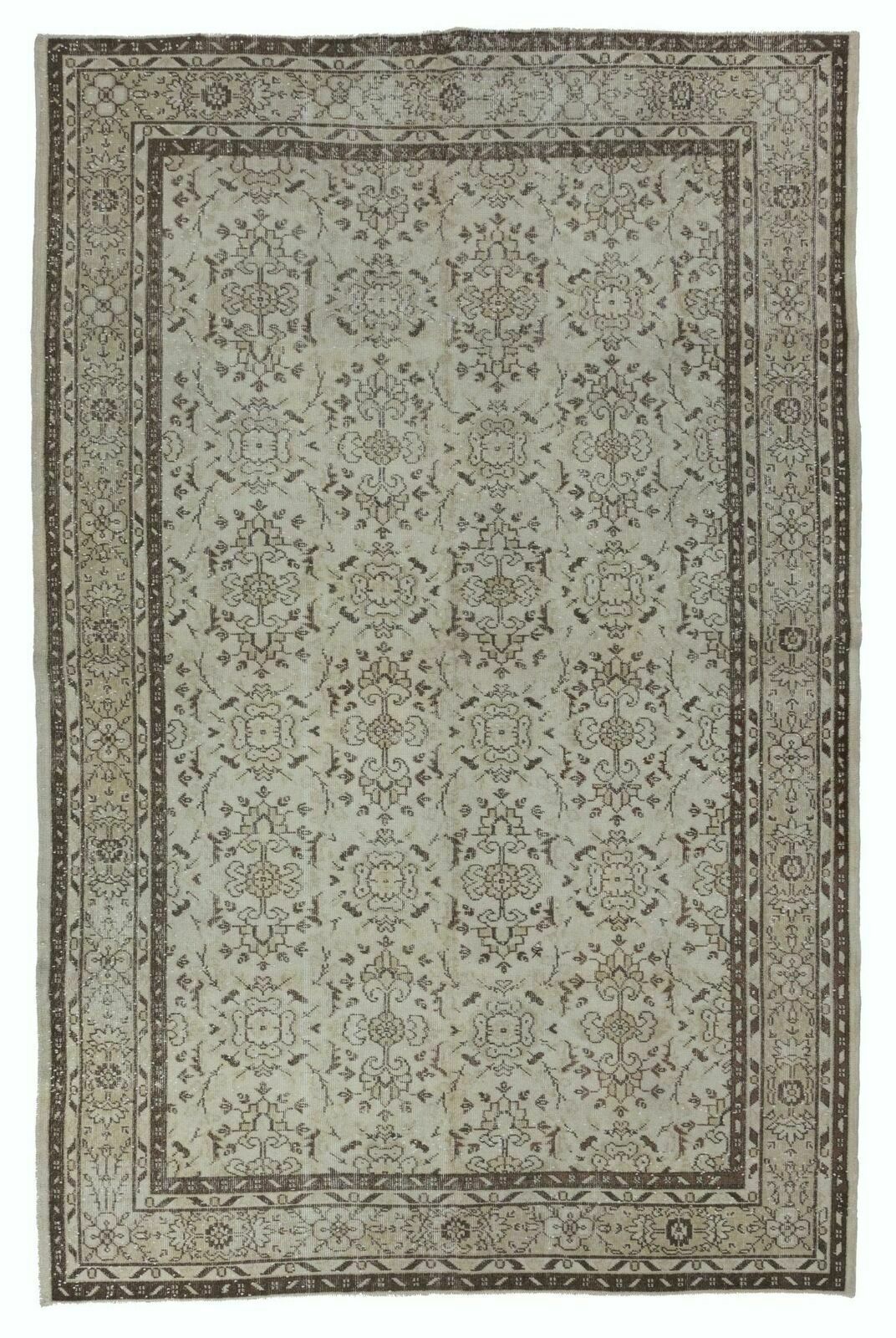 7.2x10.4 Ft Floral Patterned Vintage Turkish Oushak Rug