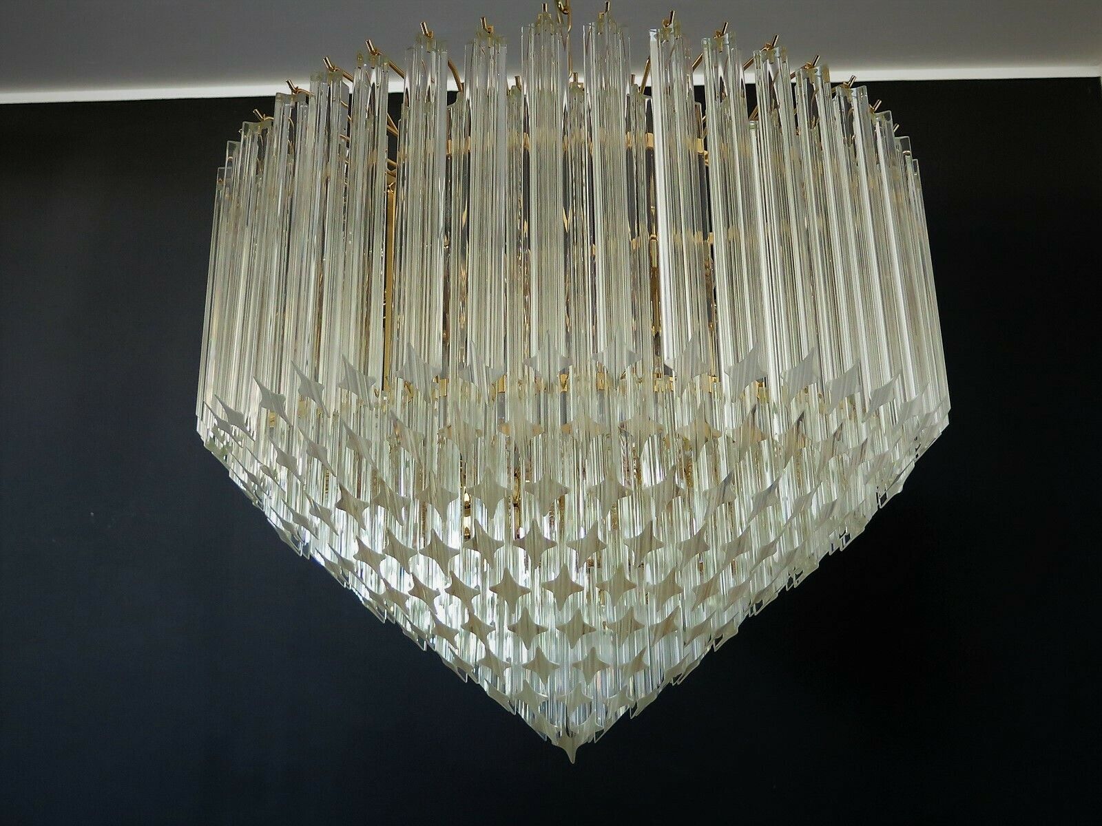 Modern Quadriedri Murano Glass Chandelier   265 Trasparent Prism   Gold Frame photo 4025.0