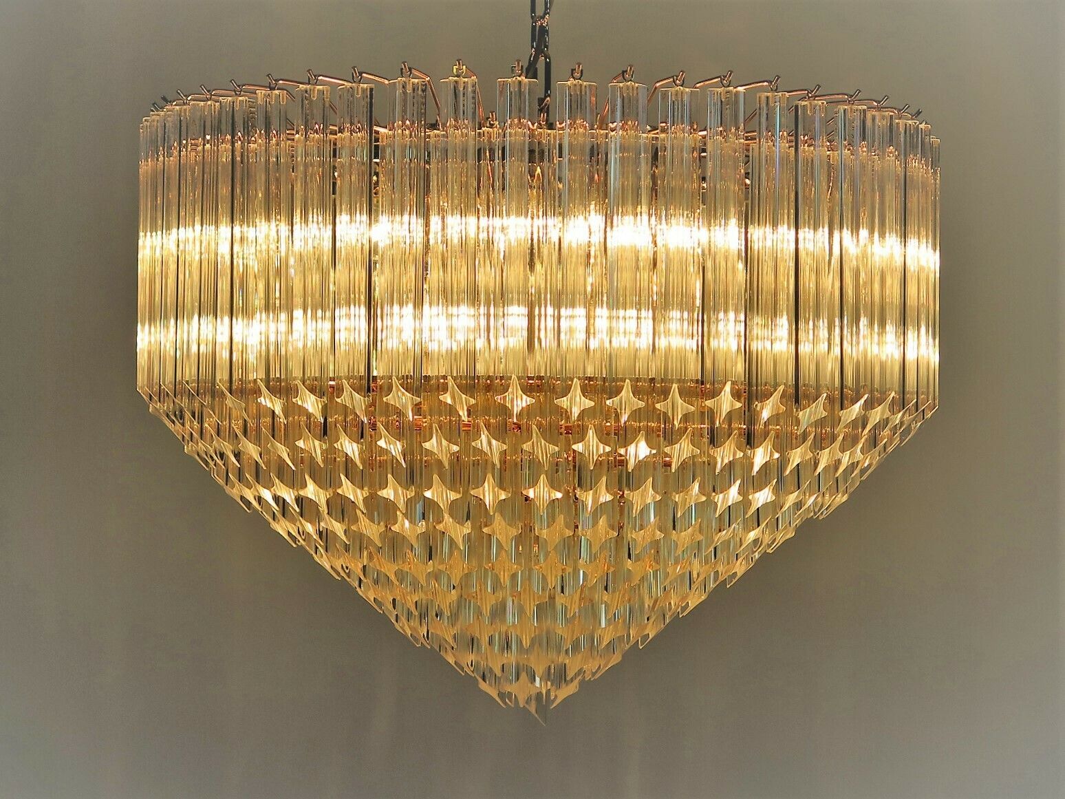 Modern Quadriedri Murano Glass Chandelier   265 Trasparent Prism   Gold Frame photo vintage