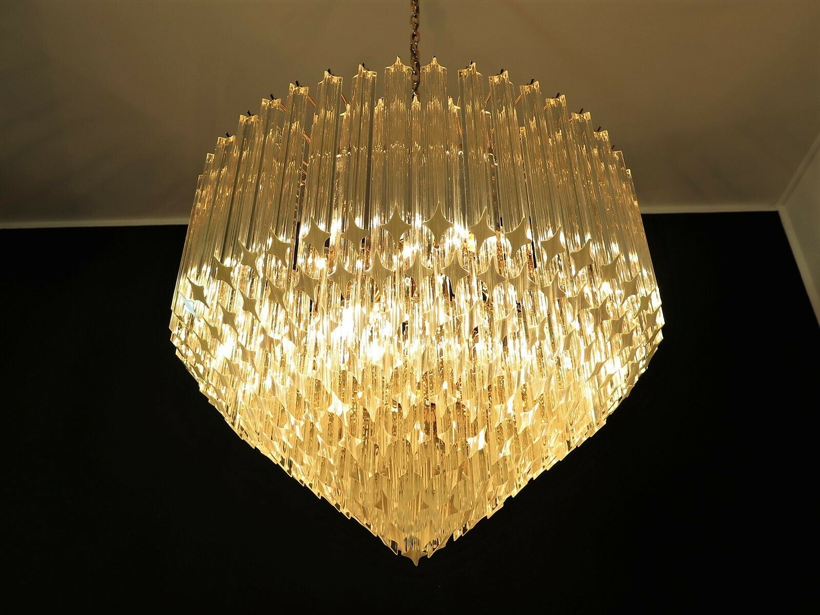 photo furniture Modern Quadriedri Murano Glass Chandelier   265 Trasparent Prism   Gold Frame