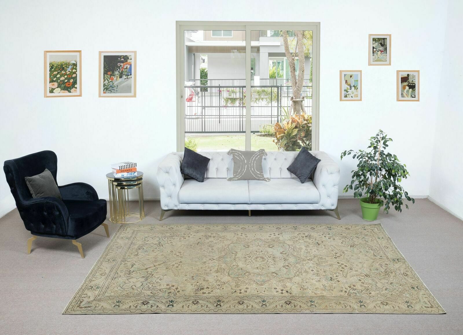 6.6x10.6 Ft One Of A Kind Vintage Area Rug, Handmade Anatolian Carpet In Beige photo furniture