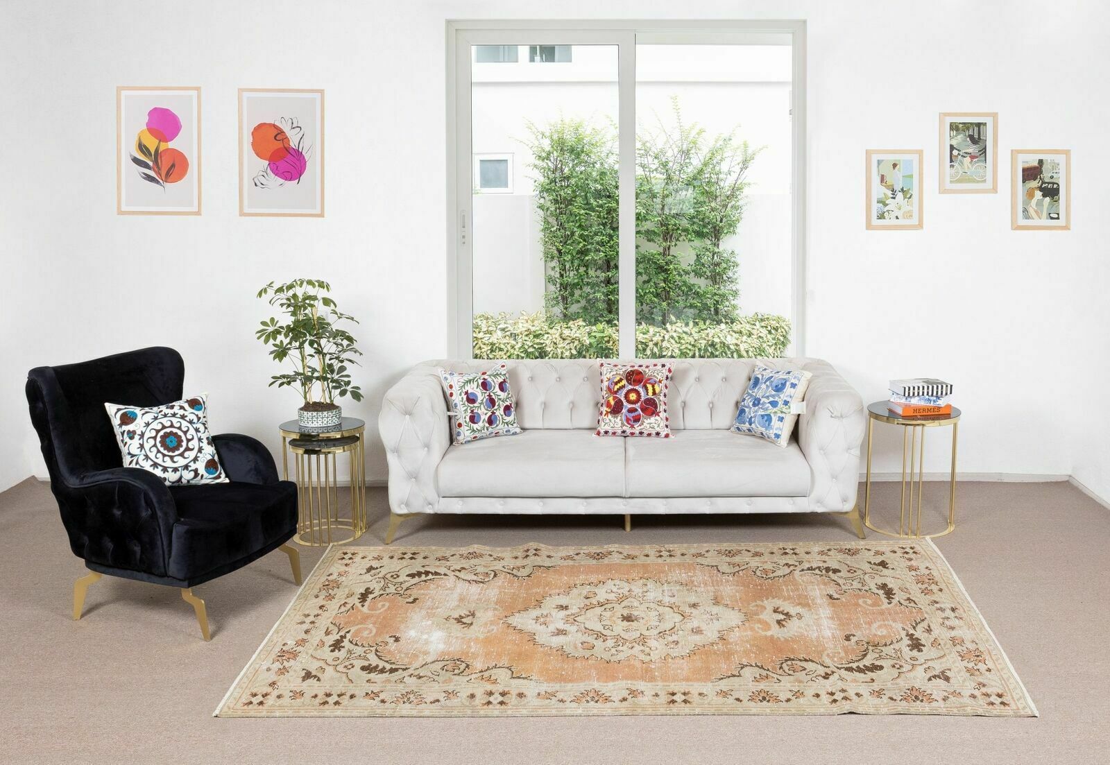 5x9.3 Ft Mid Century Handmade Turkish Wool Area Rug With Medallion Design photo furniture