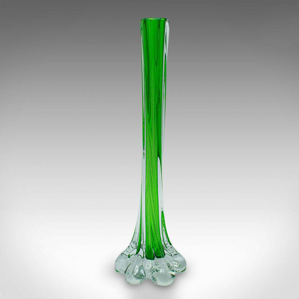 Pair Of Vintage Twist Stem Vases, French, Art Glass, Flower Sleeve, Mid Century photo vinterior
